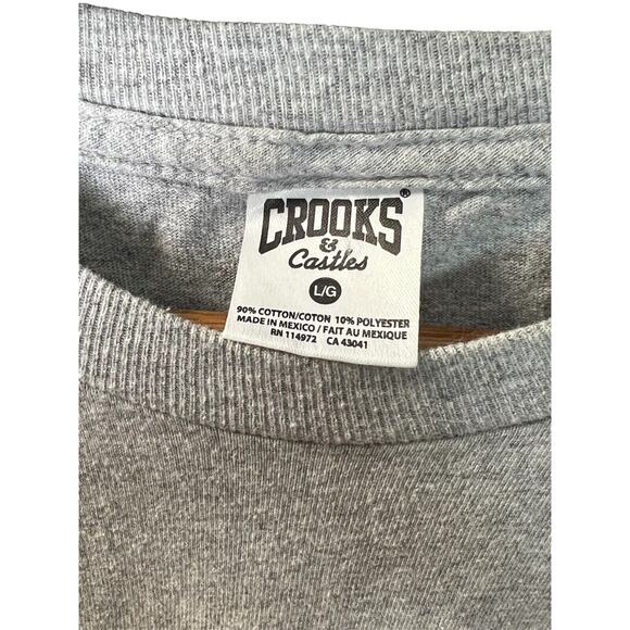 Men's CROOKS & CASTLES Logo Graphic T-shirt, Sz LARGE GRAY W/SLEEVE TAG - Picture 3 of 4